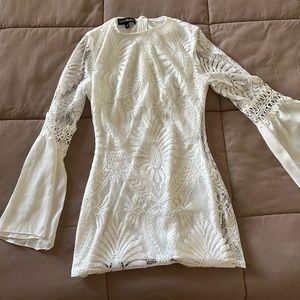 White Lace Long Sleeve Mini Dress